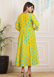 Tulsilicious Blazing Yellow Cotton Tier Maxi Dress