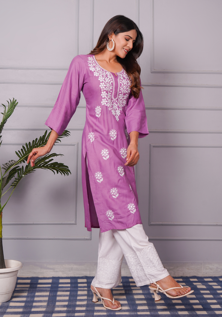 Tulsilicious Lavender Charm Chikankari Kurta Set