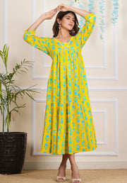 Tulsilicious Blazing Yellow Cotton Tier Maxi Dress