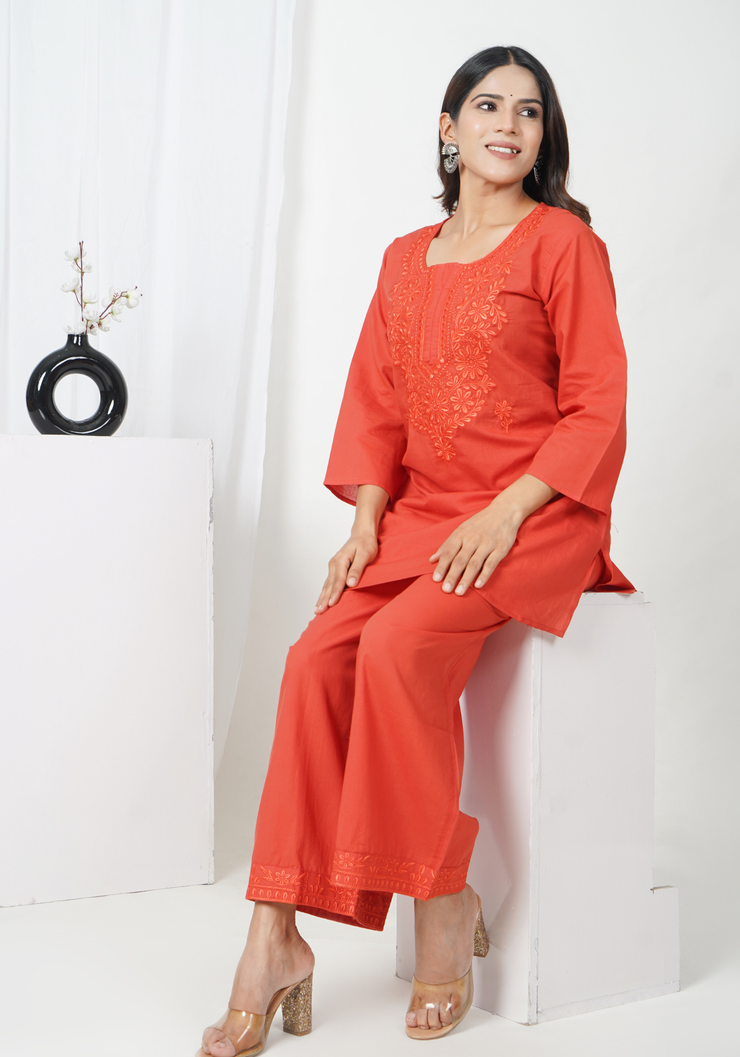 Tulsilicious Scarlet Ease Red Cotton Co-ord Set