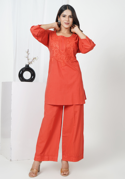 Tulsilicious Scarlet Ease Red Cotton Co-ord Set