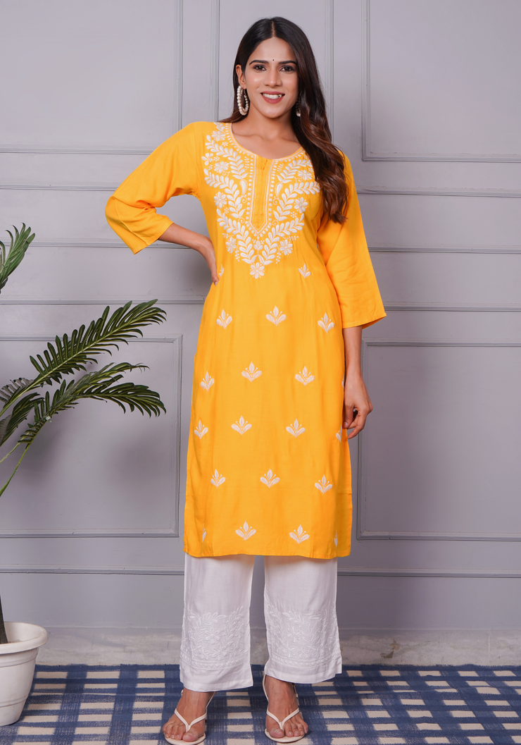Tulsilicious Golden Glow Chikankari Kurta Set