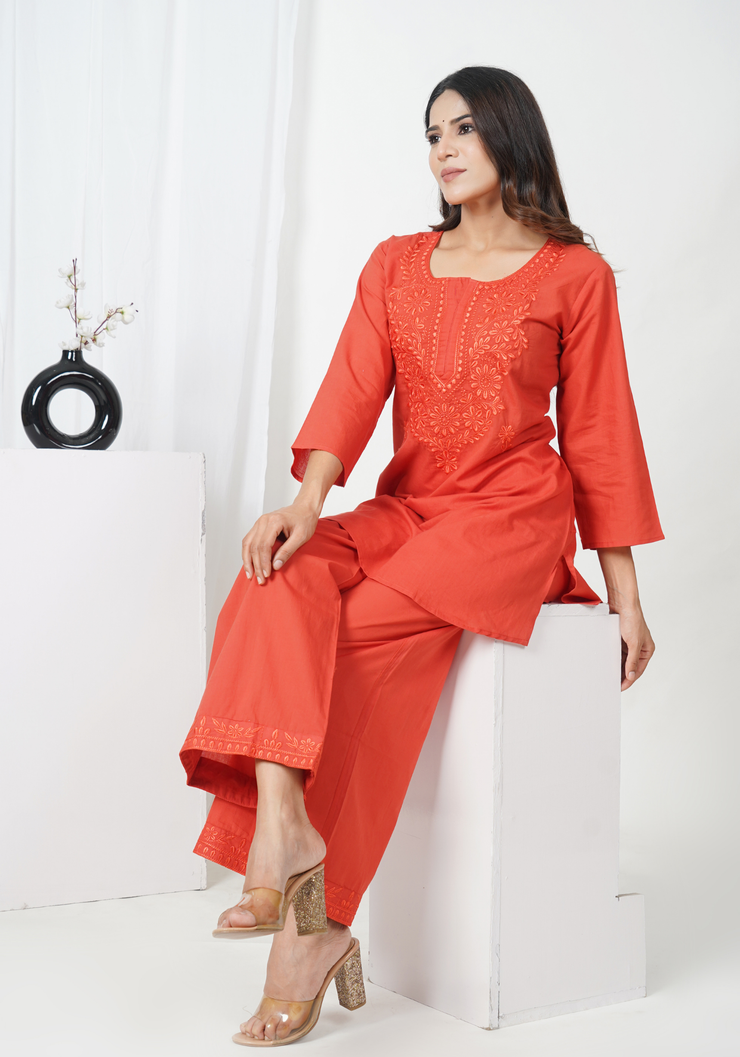 Tulsilicious Scarlet Ease Red Cotton Co-ord Set