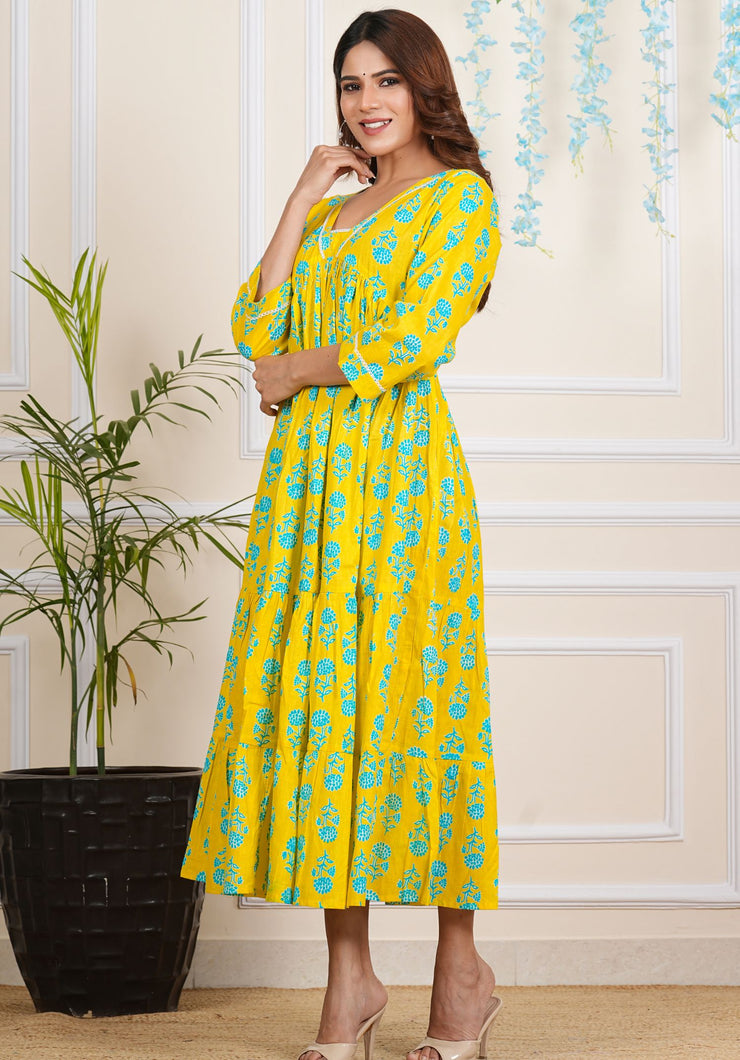 Tulsilicious Blazing Yellow Cotton Tier Maxi Dress