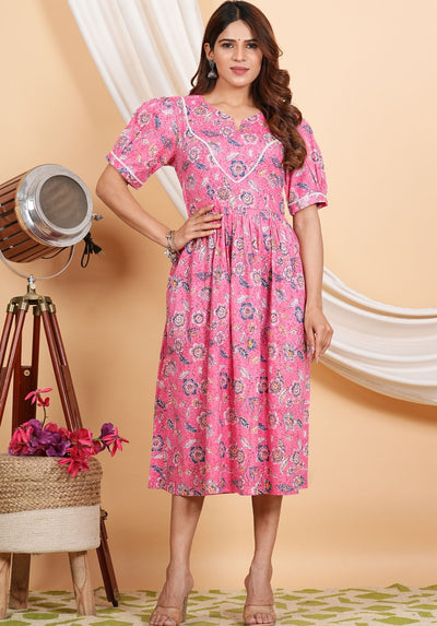 Tulsilicious Radiant Pink Flower Cotton Dress