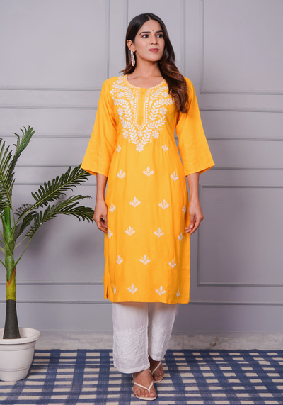 Tulsilicious Golden Glow Chikankari Kurta Set