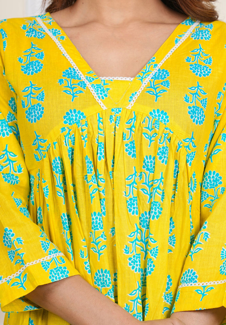 Tulsilicious Blazing Yellow Cotton Tier Maxi Dress