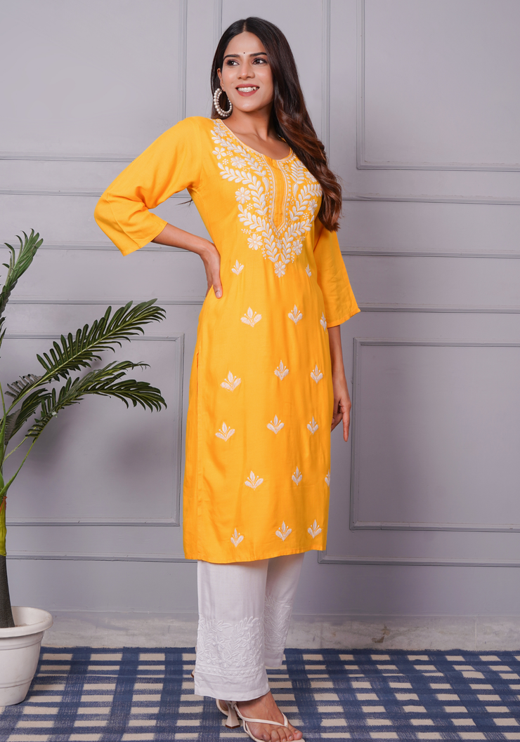 Tulsilicious Golden Glow Chikankari Kurta Set
