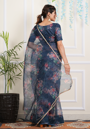 TULSILICIOUS GREY ORGANZA DIGITALPRINTED SAREE