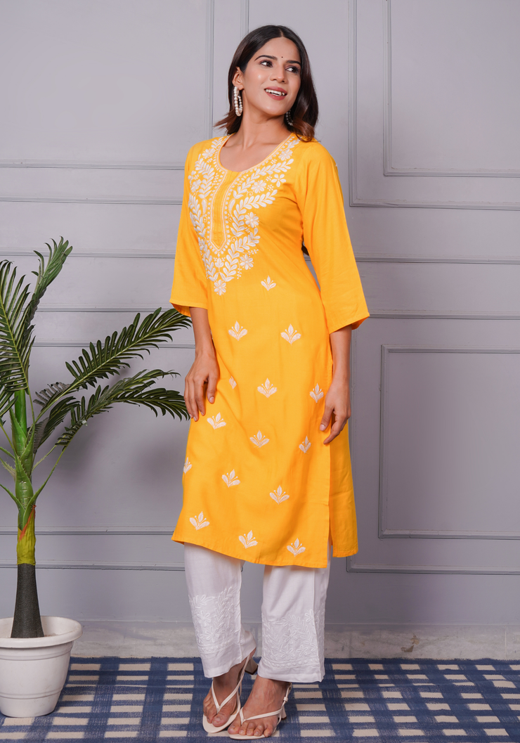 Tulsilicious Golden Glow Chikankari Kurta Set