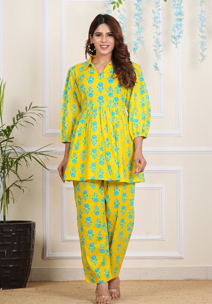 Tulsilicious Yellow Crushed Cotton Coord Set