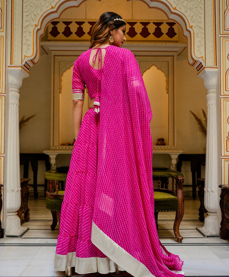 Tulsilicious Hot Pink georgette Lahariya Lehenga Set