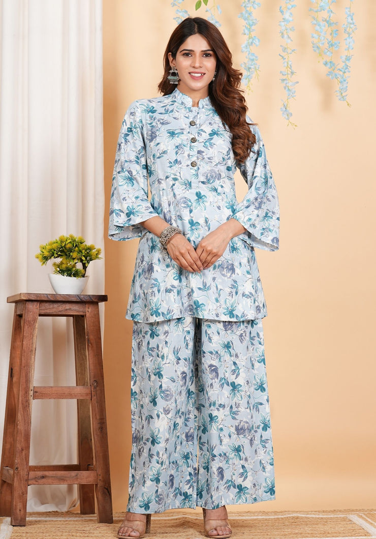 Tulsilicious Sky Blue Floral Print Coord Set