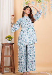 Tulsilicious Sky Blue Floral Print Coord Set