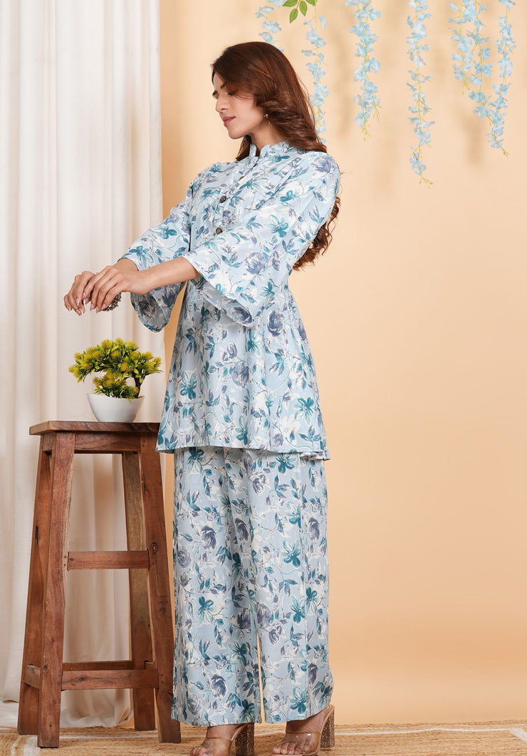 Tulsilicious Sky Blue Floral Print Coord Set