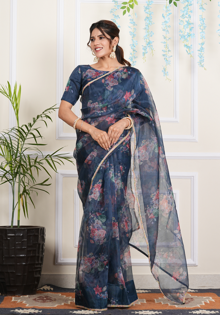 TULSILICIOUS GREY ORGANZA DIGITALPRINTED SAREE