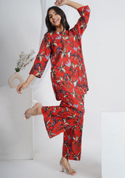 Tulsilicious Red Animal Print Cotton Co-ord Set