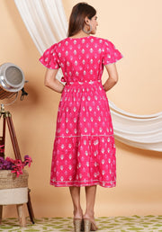 Tulsilicious Hot Pink Cotton Tier Dress