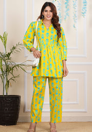 Tulsilicious Yellow Crushed Cotton Coord Set