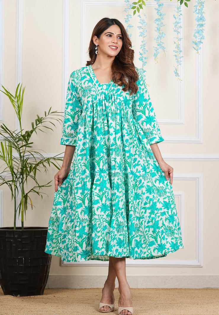 Tulsilicious Sea Green Oasis Cotton Tier Maxi Dress