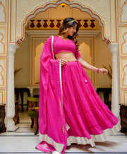 Tulsilicious Hot Pink georgette Lahariya Lehenga Set