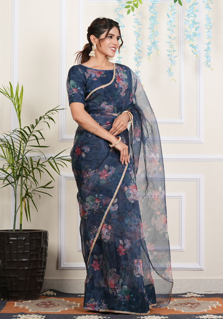 TULSILICIOUS GREY ORGANZA DIGITALPRINTED SAREE