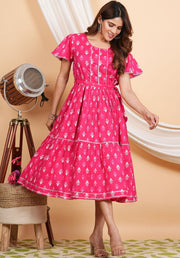 Tulsilicious Hot Pink Cotton Tier Dress