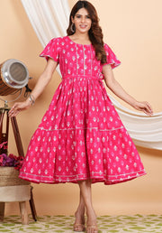 Tulsilicious Hot Pink Cotton Tier Dress