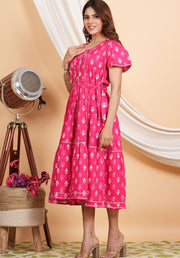 Tulsilicious Hot Pink Cotton Tier Dress