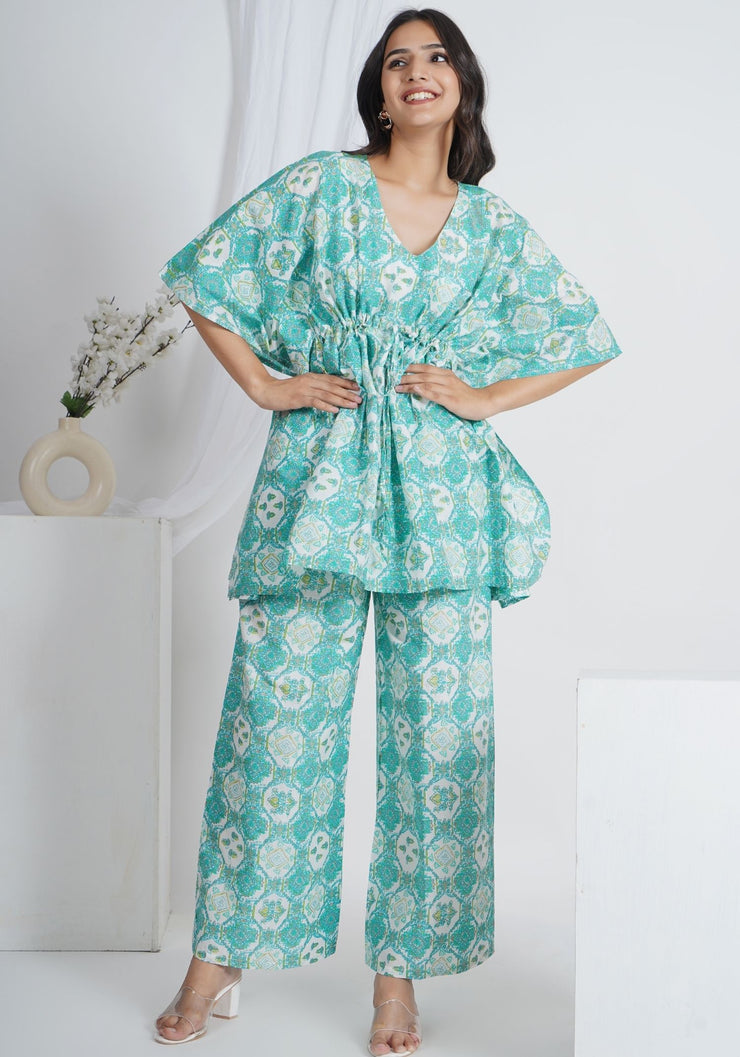 Tulsilicious Mate Blue Cotton Kaftan Co-ord Set