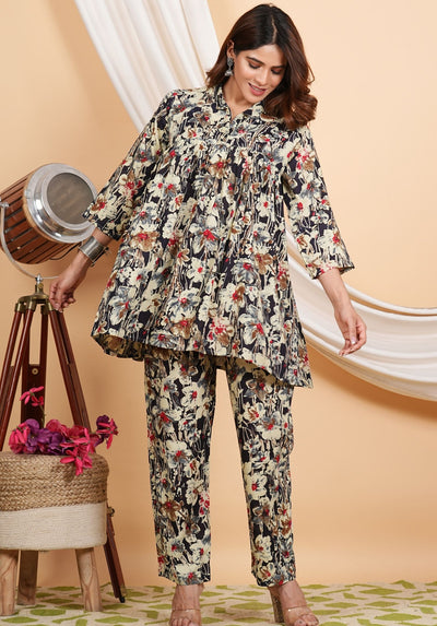 Tulsilicious Brown Floral Print Coord Set