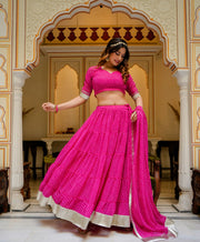 Tulsilicious Hot Pink georgette Lahariya Lehenga Set