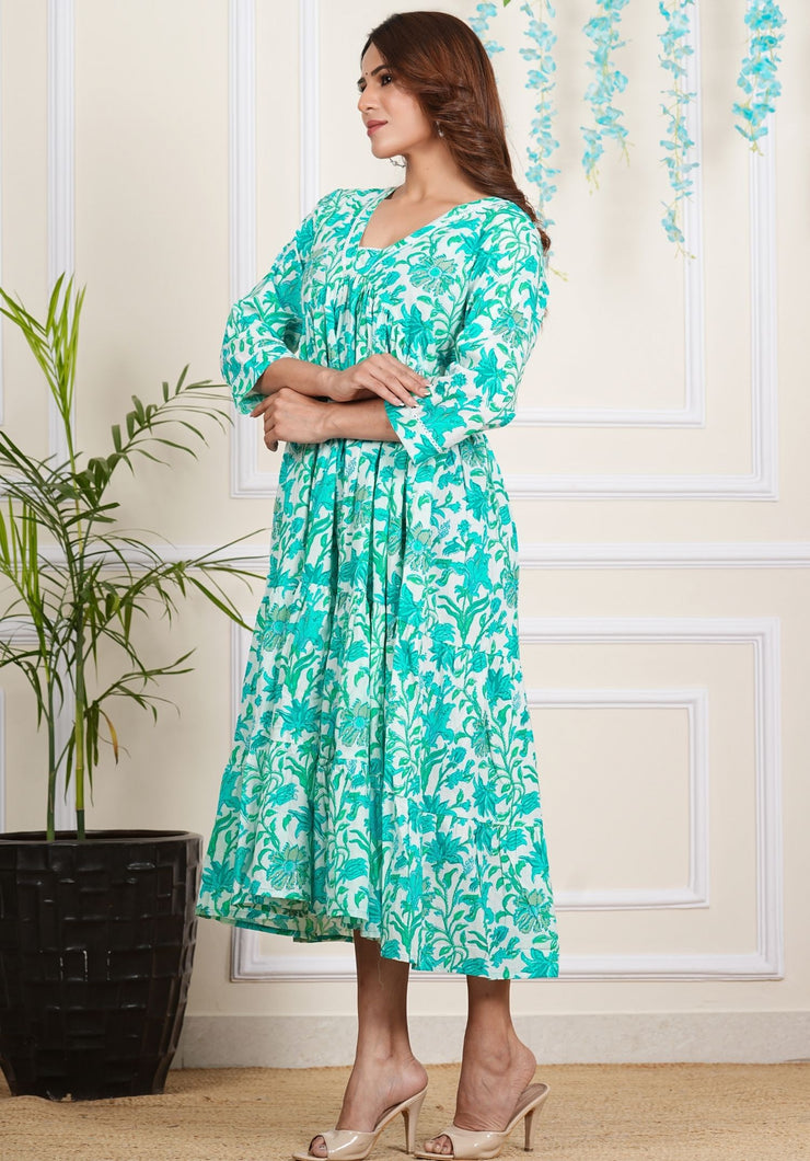 Tulsilicious Sea Green Oasis Cotton Tier Maxi Dress