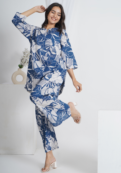 Tulsilicious Midnight Bloom Blue Cotton Co-ord Set