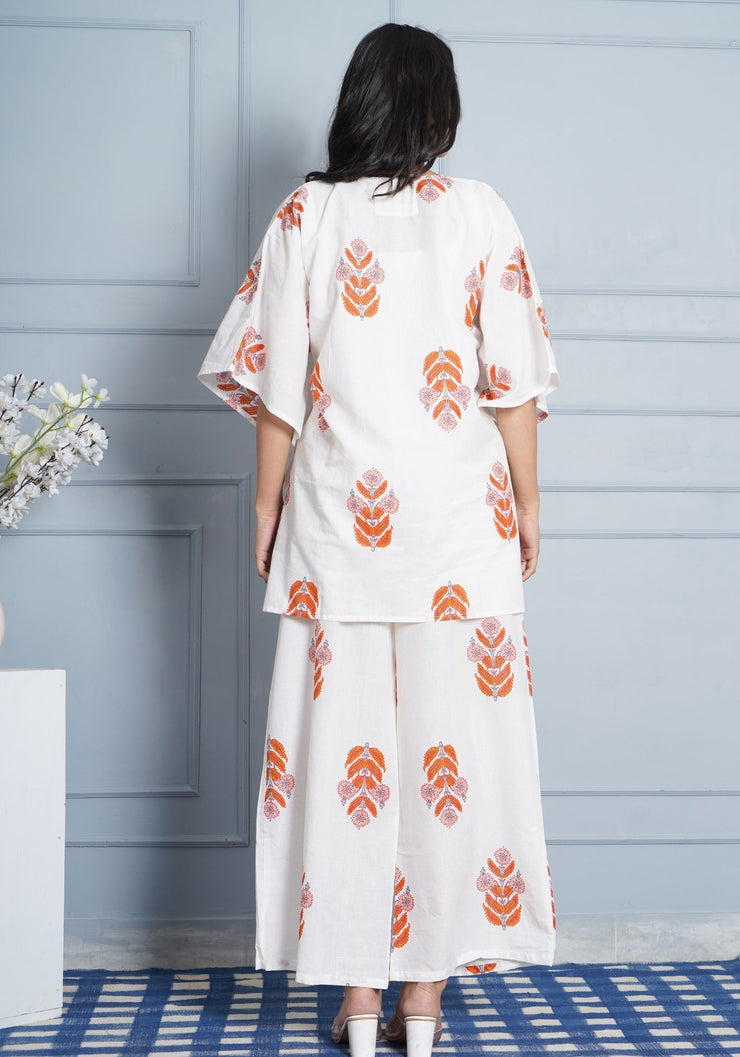 Tulsilicious White Boota Cotton Kaftan Co-ord Set