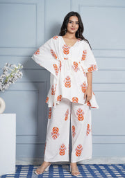 Tulsilicious White Boota Cotton Kaftan Co-ord Set