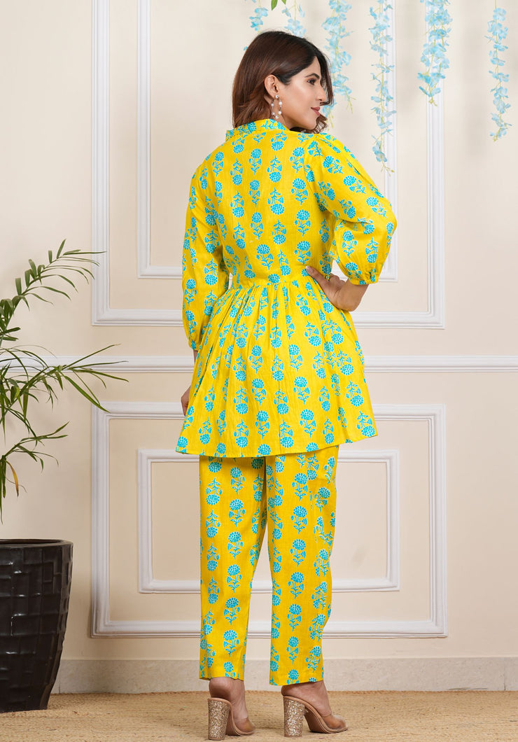 Tulsilicious Yellow Crushed Cotton Coord Set