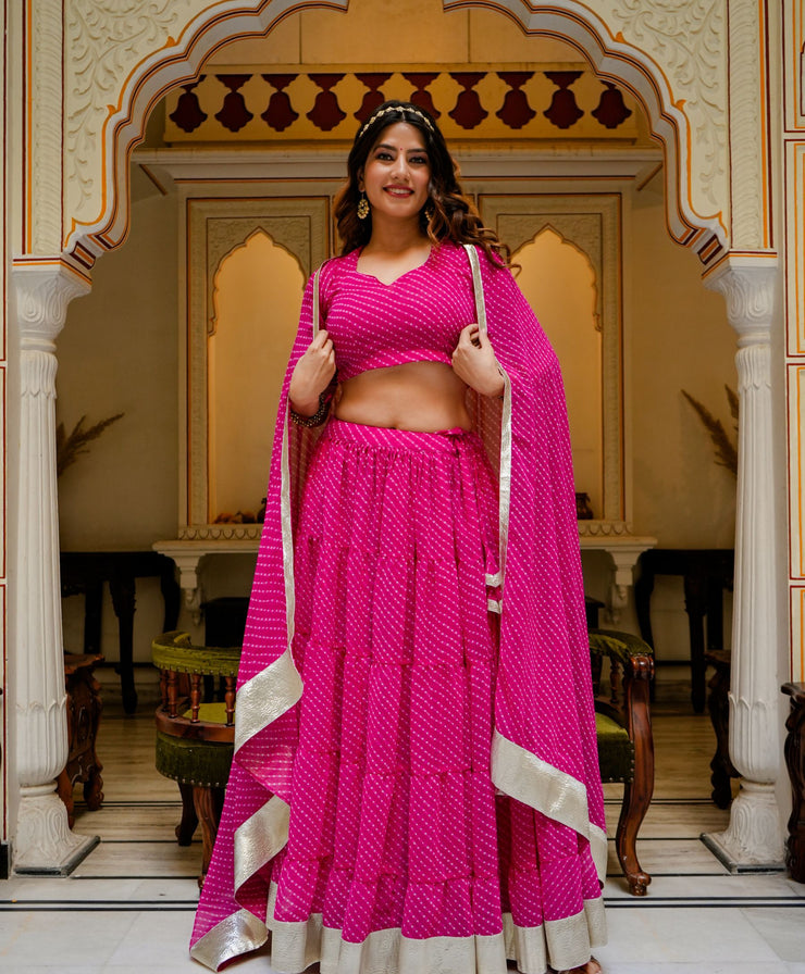 Tulsilicious Hot Pink georgette Lahariya Lehenga Set