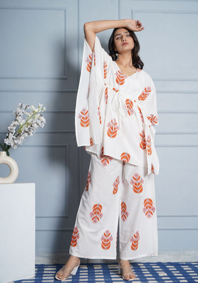 Tulsilicious White Boota Cotton Kaftan Co-ord Set