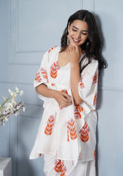 Tulsilicious White Boota Cotton Kaftan Co-ord Set