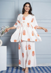 Tulsilicious White Boota Cotton Kaftan Co-ord Set