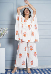 Tulsilicious White Boota Cotton Kaftan Co-ord Set