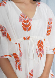 Tulsilicious White Boota Cotton Kaftan Co-ord Set