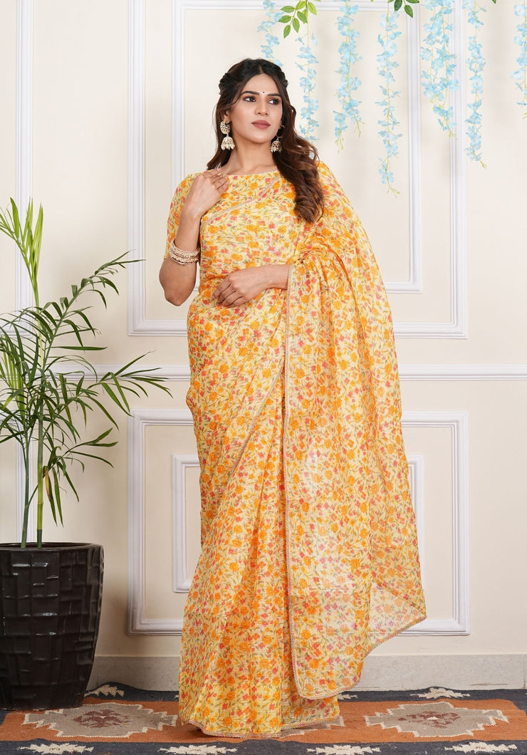 TULSILICIOUS YELLOW KOTA DORIYA SAREE