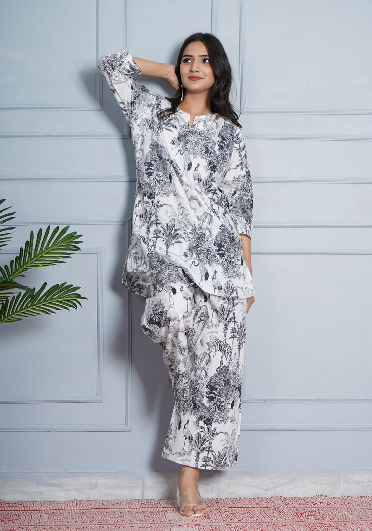 Tulsilicious White Tracing Forest Print Cotton Co-ord Set