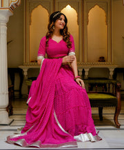 Tulsilicious Hot Pink georgette Lahariya Lehenga Set