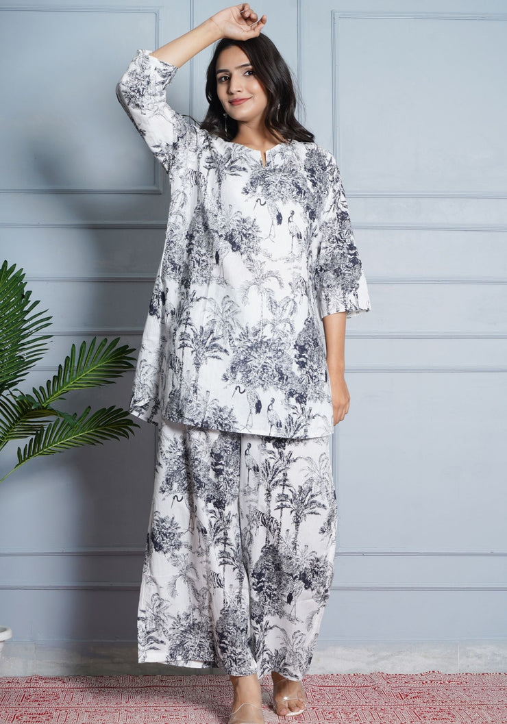 Tulsilicious White Tracing Forest Print Cotton Co-ord Set