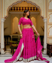 Tulsilicious Hot Pink georgette Lahariya Lehenga Set