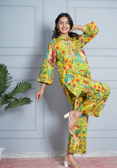 Tulsilicious Blossoms Village Print Yellow Cotton Co-ord Set