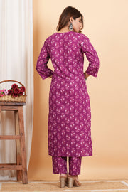 Tulsilicious Lilac Cotton Printed Kurta & Pants Set